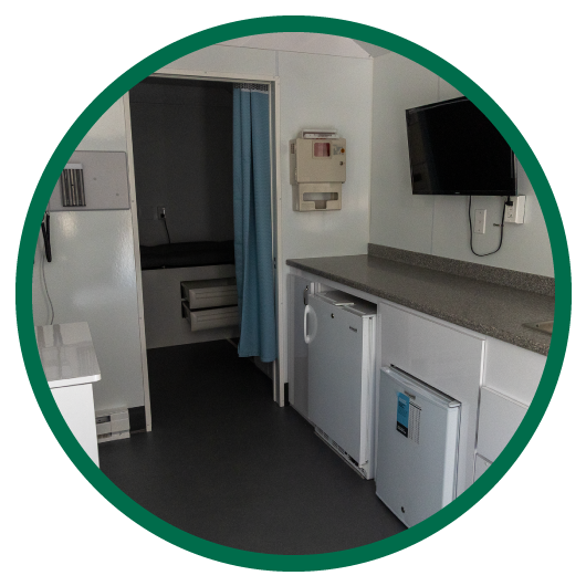 Round image of interior of healthcare services specialty vehicle