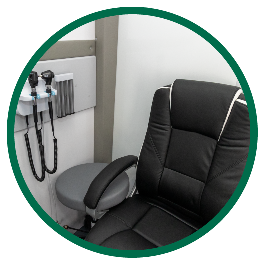 Round image of interior of healthcare specialty vehicle