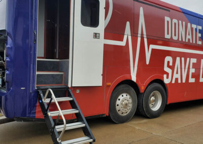 Side view of exterior of mobile blood specialty vehicle