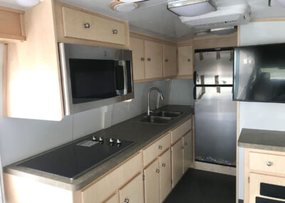 Interior kitchen of mobile cooking unit.