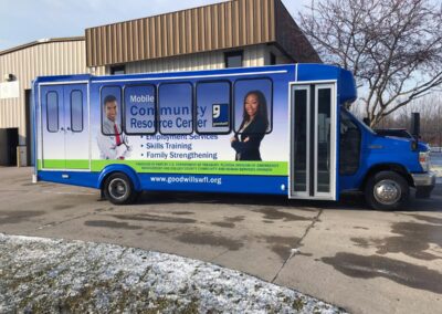 Exterior of Goodwill mobile office unit.