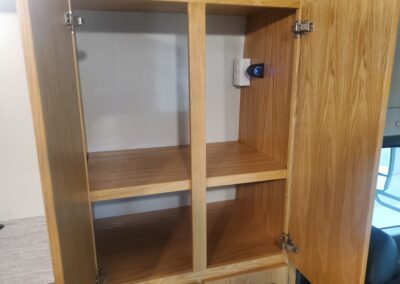 Interior shelves of an educational mobile classroom specialty vehicle.