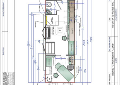 Blueprint of Healthcare Mobile Exam Unit specialty vehicle floorplan.