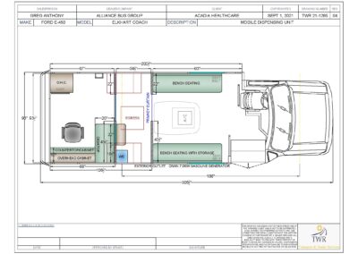 Blueprint image of Healthcare Mobile Overdose Unit specialty vehicle showing floorplan.