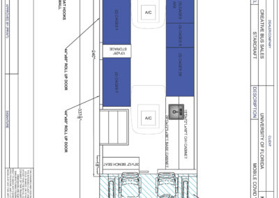 Blueprint of Healthcare Mobile Vax Unit specialty vehicle showing floorplan.