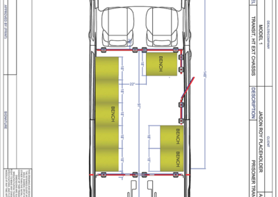 Prisoner transport specialty vehicle blueprint showing floorplan.