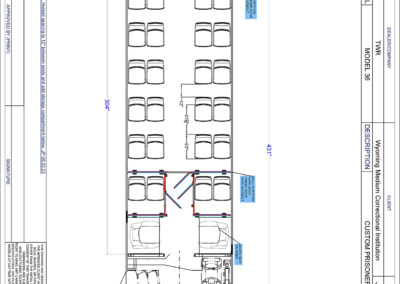 Prisoner transport specialty vehicle blueprint showing floorplan.