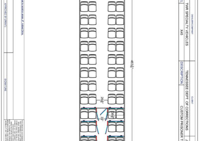 Large prisoner transport specialty vehicle blueprint showing floorplan.