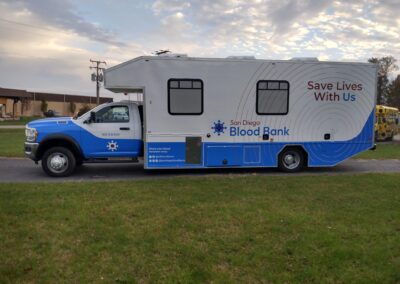 Outside of San Diego Blood Bank bloodmobile