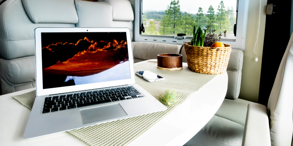 laptop in a mobile van